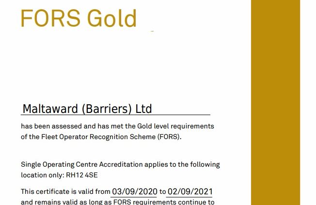 FORS Gold 2020 certificate image