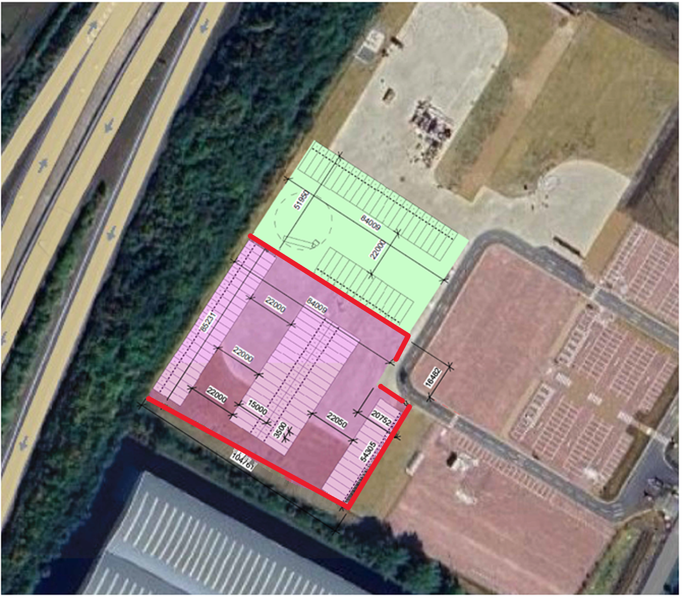 The revised perimeter plan, including the additional 104.761 m section and vehicle access opening.