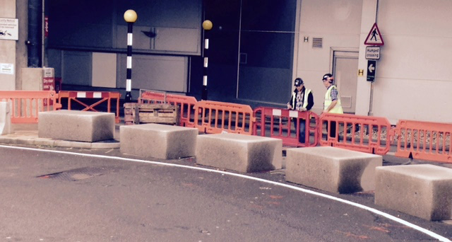 Permanent fitted concrete street furniture units at Heathrow