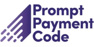 Logo reads “Prompt Payment Code” with a stylised arrow design on the left.